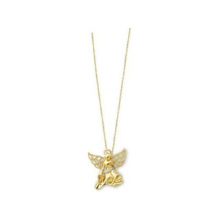 Jewelryweb Sterling Silver Gold plated CZ Angel Necklace   18 Inch