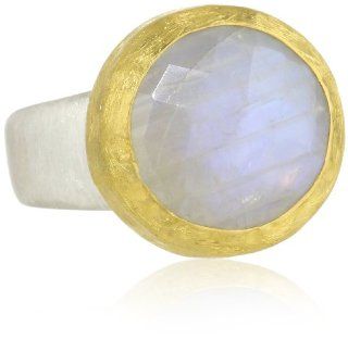 Nava Zahavi Sterling Silver Moonstone and High Karat Gold Ring, Size 7 Jewelry