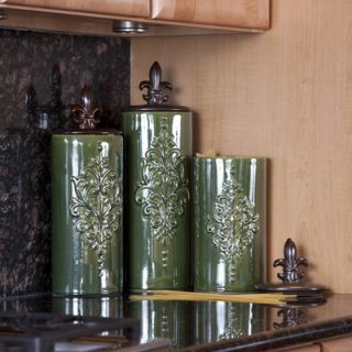 Howard Elliott Ceramic Vase with Fleur De Lis Lids (Set of 3)