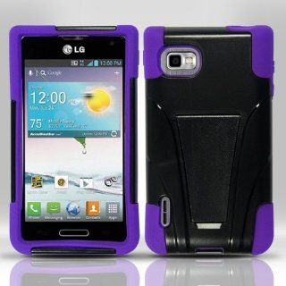 For LG Optimus F3 LS720 / MS659 (Sprint/MetroPCS/T Mobile)   PC+Silicon Hybrid Cover w/ KickStand   Purple HYB Cell Phones & Accessories