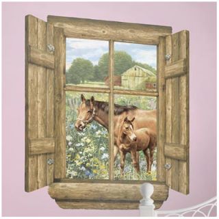 Walls Unique Peel and Stick Log Window Horse Wall Decal