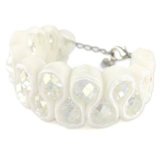 Woven Ribbon Crystal Eyelet   Faux Crystal Cut Shimmery Beads   Adjustable Bracelet   White Wrap Bracelets Jewelry