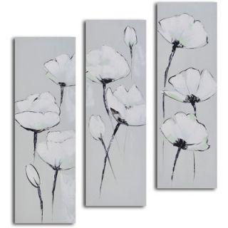 My Art Outlet 3 Piece White on White Poppies Hand Painted Canvas