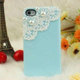 SODIAL(R) Nova Case 3D Bling Crystal iPhone Case for Sprint iPhone 4/4S Pearls and Lace   Baby Blue Cell Phones & Accessories