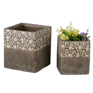 Piece Square Ceramic Floral Pot Planter Set