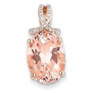 14k Rose Gold Diamond and Morganite Oval Pendant Jewelry