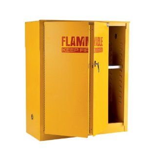 Edsal SCM745F 18 Gauge Welded Steel Flammable Liquid Safety Cabinet with Self Closing Sliding Door and 2 Levels, 45 Gallon Capacity, 65" Height x 43" Width x 18" Depth, Yellow Science Lab Safety Storage Cabinets
