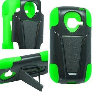 NEON GREEN DUAL LAYER & STAND HYBRID CASE COVER FOR SAMSUNG GALAXY CENTURA S738C [In Casesity Retail Packaging] 