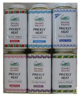 Snake Brand Prickly Heat Cooling Powder 150g, 6 pack (Classic, Anti bacteria, Ocean Fresh, Active Herbal, Lavender, Cool Pink) Health & Personal Care