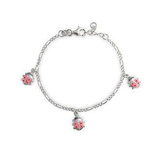 Bling Jewelry Girls Pink Enamel Ladybugs Charm Bracelet Silver 6in Link Charm Bracelets Jewelry