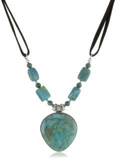 Barse "Manuscript" Genuine Turquoise Sterling Pendant Necklace Leather Necklace Barse Leather And Stone Turquoise Necklace Jewelry