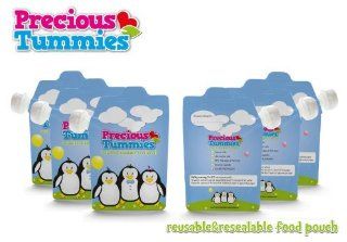 6 Ounce Portable Reusable Resealable and Refillable Food Pouch for Baby Food (6 Pack) By Precious Tummies. Great for Applesauce, Juices, Smoothies, Yogurt, Puree, and More. Perfect Accessory For Meals on the Go and Lunch Box Snacks. Double Reinforced Top Z