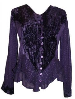 T 727 Gypsy Medieval Velvet Renaissance Embroidered Tunic Top (XL/1X, Purple)