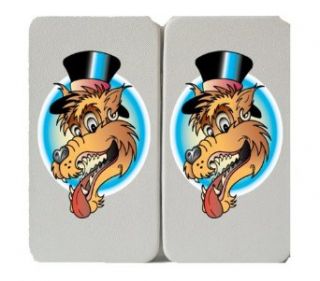 Panting Cartoon Wolf Head in a Top Hat   White Taiga Hinge Wallet Clutch Clothing