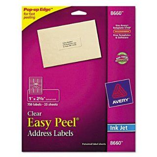Avery Easy Peel Inkjet Mailing Labels, 1 x 2 5/8, Clear, 750/Pack