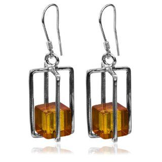 Millennium Collection Sterling Silver Rectangular Earrings with Honey Amber Cubes Ian and Valeri Co. Jewelry