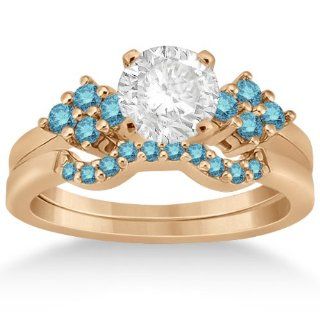 Blue Diamond Cluster Engagement Ring and Contour Wedding Band Bridal Set 18k White Gold (0.34 ct) Allurez Jewelry