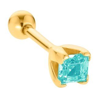 3mm Aquamarine (March) Princess Cut 14K Yellow Gold Cartilage Stud Earring FreshTrends Jewelry