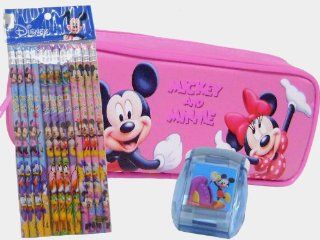 Minnie Mouse Pencil Case Pink + Pack of Pencils & Sharpener  Pencil Holders 