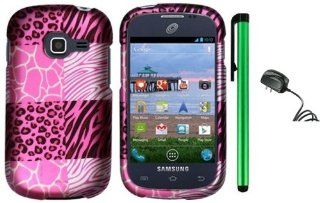 Samsung Galaxy CenturaTM S738C Straight Talk Combination   Pink Exotic Skins (Leopard, Zebra, Block) Premium Pretty Design Protector Hard Cover Case + Travel (Wall) Charger + 1 of New Assorted Color Metal Stylus Touch Pen 