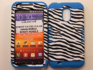 Heavy duty double impact hybrid Cover case black & white leather finish zebra hard snap on over blue soft silicone for SAMSUNG S2 Galaxy EPIC 4G TOUCH D710 R760 for SPRINT/BOOST MOBILE/VIRGIN MOBILE/US CELLULAR Cell Phones & Accessories