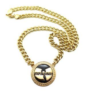 New Iced Out Gold Wu Tang Clan Circle Pendant w/10mm 30" Cuban Link Chain Necklace XC260G Jewelry