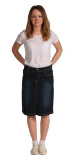 Ladies Denim Knee Length Skirt   Indigo Blue Womens Fashion Skirt Clothing