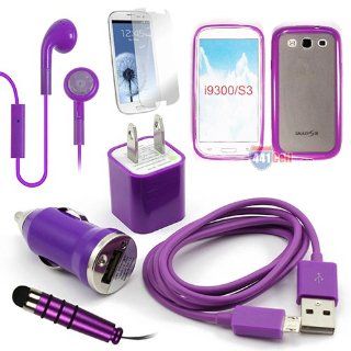 Samsung Galaxy S3 7pcs Purple Hybrid TPU Fitted Case, USB Car Charger Plug, USB Home Charger Plug, USB 2.0 Data Cable, Metallic Stylus Pen, Stereo Headset & Screen Protector (7 items) Retail Value $89.95 Cell Phones & Accessories