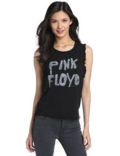 Chaser Women's Wall Pink Floyd Ruffle Muscle Crop Top, Black, Large Fashion T Shirts