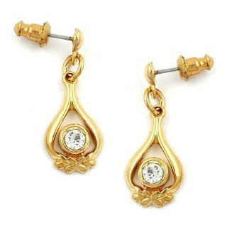 Earrings, gold rhinestone, dangling Jewelry