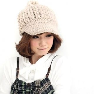 LOCOMO Women Girl Slouchy Cabled Pattern Knit Beanie Crochet Rib Hat Brim Cap Winter Warm FFH002BEI Beige Clothing