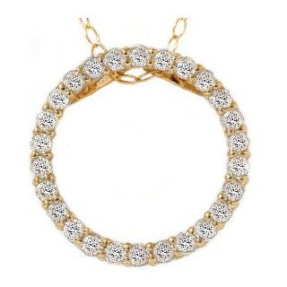 .44 CT Round Diamond Circle Eternity Pendant 14K Yellow Gold Womens Necklace 16" Jewelry