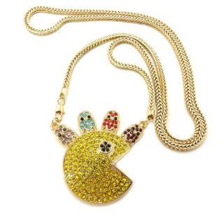 Iced Out Gold Pac Man Pendant W/36" Franco Chain MP771G Pendant Necklaces Jewelry