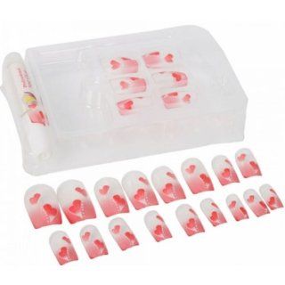 Fast shipping + Free tracking number ,24 pcs Heart Pattern Full False Nails Tips With Professional Nail Glue   Pink Cell Phones & Accessories