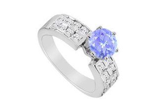 14K White Gold Tanzanite Engagement Ring with Princess Cut Cubic Zirconia 1.00 Carat TGW LOVEBRIGHT Jewelry