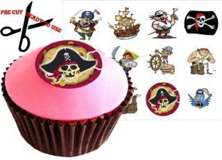 12 PIRATE SET 38mm (1.5 Inch) PRE CUT Cake Toppers Edible Rice Paper Cupcake Decoration 106