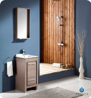 Allier 18" Small Modern Bathroom Vanity Set with Mirror Base Finish Gray Oak   Grey Bathroom Vanity  