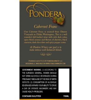 2010 Pondera Winery Cabernet Franc 750 mL Wine