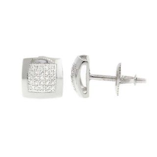 White Diamond Square cube Men's Stud Earrings 10 KT White Gold Jewelry