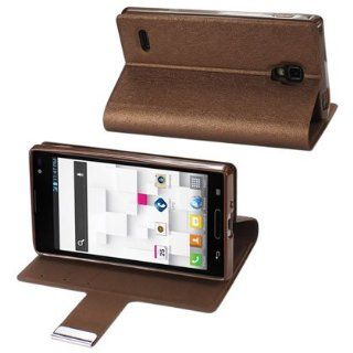 LG OPTIMUS L9 P769 BRONZE WALLET CASE WITH CREDIT CARD SLOTS + SCREEN PROTECTOR + STYLUS 3.5 JACK ANTI DUST PLUG Cell Phones & Accessories
