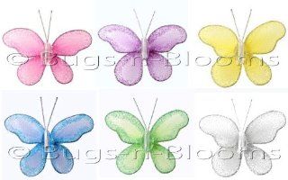 Butterfly Decor 2" Assorted Mini (X Small) Glitter Butterflies 6pc set (Purple, Dark Pink, Yellow, Blue, Green, White)   Decorate Baby Nursery Bedroom Girls Room Ceiling Wall Decor Wedding Birthday Party Bridal Baby Shower. Decoration Crafts Parties 