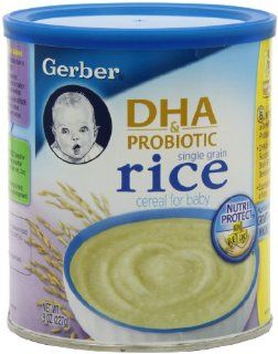 Gerber Cereal, Rice Single Grain (with DHA and Probiotic), 8 Ounce Canisters (Pack of 6)  Baby Food Cereal  Grocery & Gourmet Food