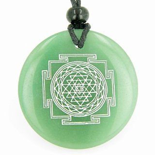 Sri Yantra Chakra Talisman Quartz Green Aventurine Magic Gemstone Circle Good Luck Powers Pendant Necklace Best Amulets Jewelry