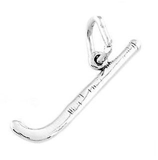 Sterling Silver Double Sided Thin Field Hockey Stick Charm Jewelry