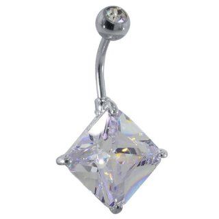 Luxe   Gleaming Princess Cut CZ Belly Button Ring Jewelry