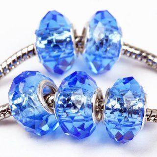 Jovivi 5pcs Blue Crystal Glass Faceted Bead Forbracelet 9x14mm Jewelry