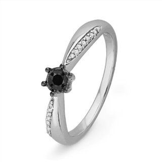10KT White Gold Round Diamond Black And White Engagement Ring (1/3 Cttw) Jewelry