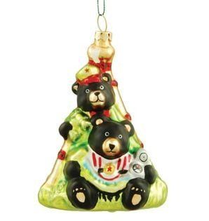 Glass Bear Scouts Camping Ornament, Pine Tree, 4 inch   Christmas Ball Ornaments