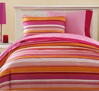 Pink Striped Teen Girls Full Comforter & Sheet Set (7 Piece Bedding)   Pillowcase And Sheet Sets