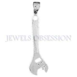 Rhodium Plated 925 Sterling Silver Adjustable Wrench Pendant Jewelry